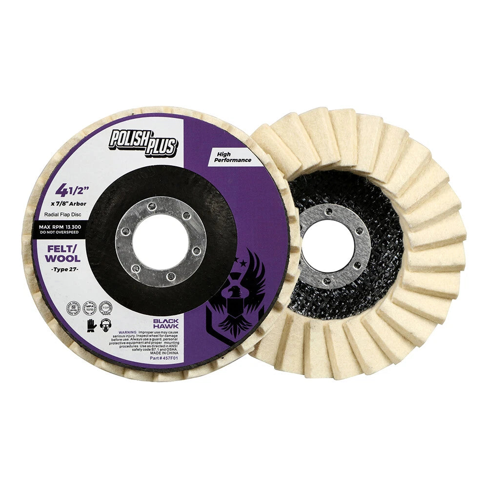5 Pack - 4.5" x 7/8" BHA Polish Plus Felt Buffing &amp; Polishing Flap Discs