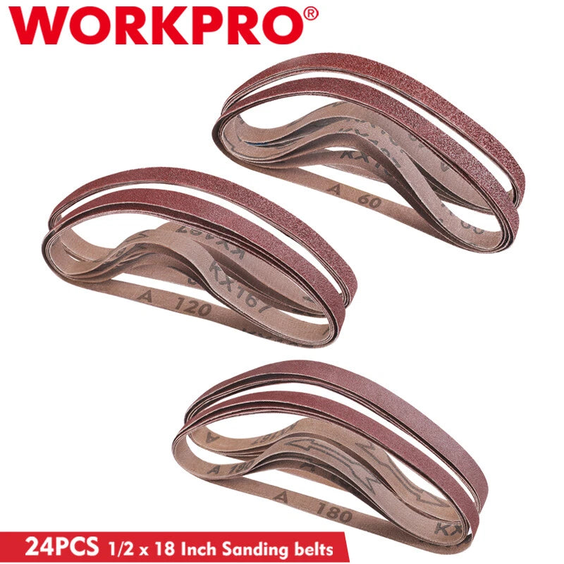 WORKPRO 24Pack 1/2 x 18" Sanding Belt 40-240 Grits Aluminum Oxide Abrasive Belts