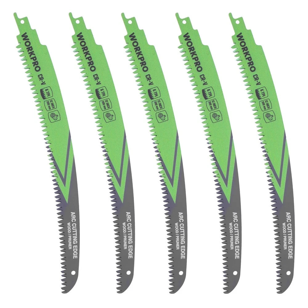WORKPRO 5PC 12" Japanese Teeth Arc Wood Pruning Reciprocating Saw Blade Set 6TPI