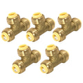 XFITTING 1/4" Push Fit Tee 5 Pack, Lead Free Brass