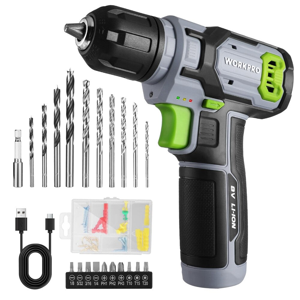 WORKPRO 8V Cordless Drill Driver Set 2.0Ah Electric Drill Kit 3/8"
