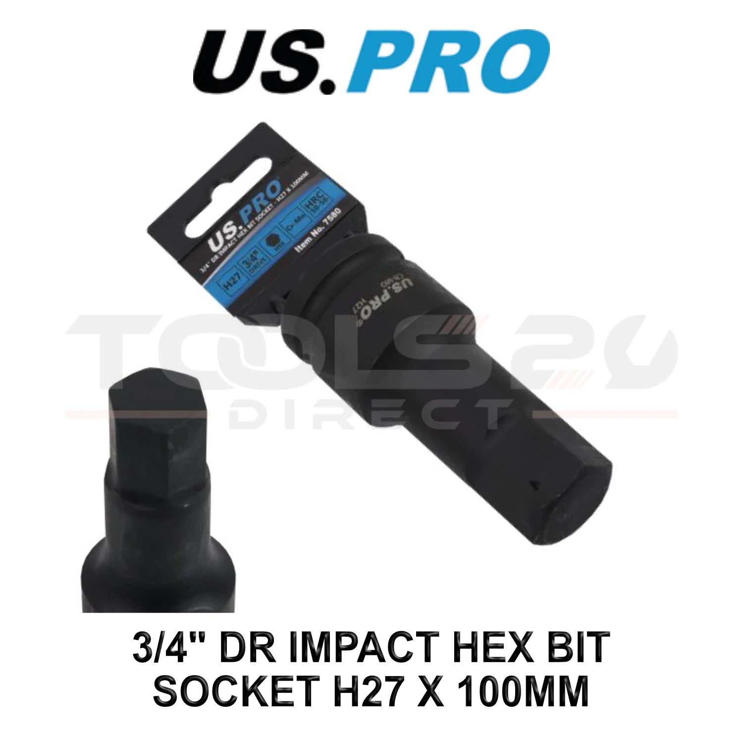 Us Pro Tools 3/4" Dr Impact Hex Bit Socket H27 X 100mm Cr-mo 7580