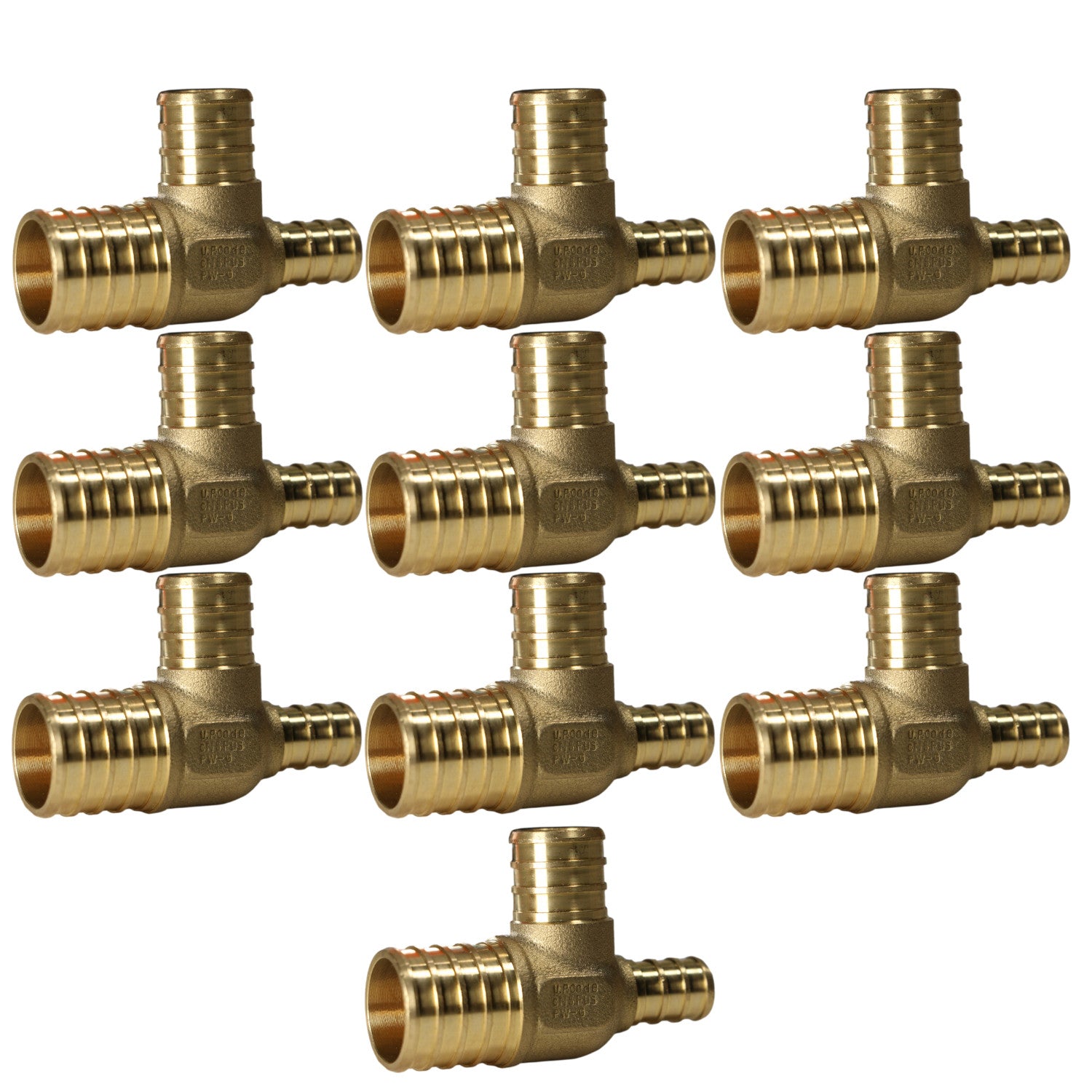 10 Pack  XFITTING 1" x 1/2' x 3/4" PEX-B Barb Tee, Lead