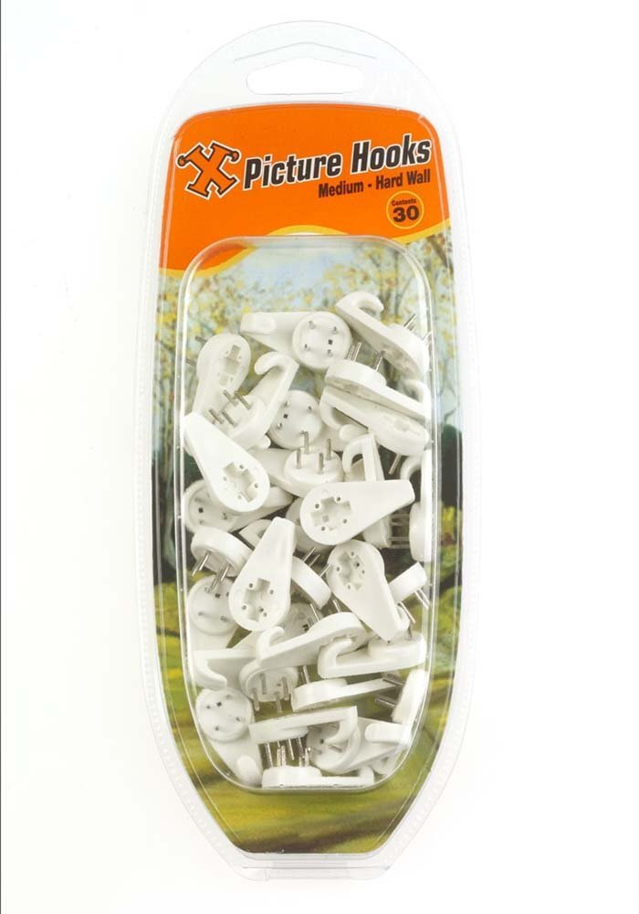 X-HOOKS Hard Wall Picture Hooks Medium Nylon (30 Pack)