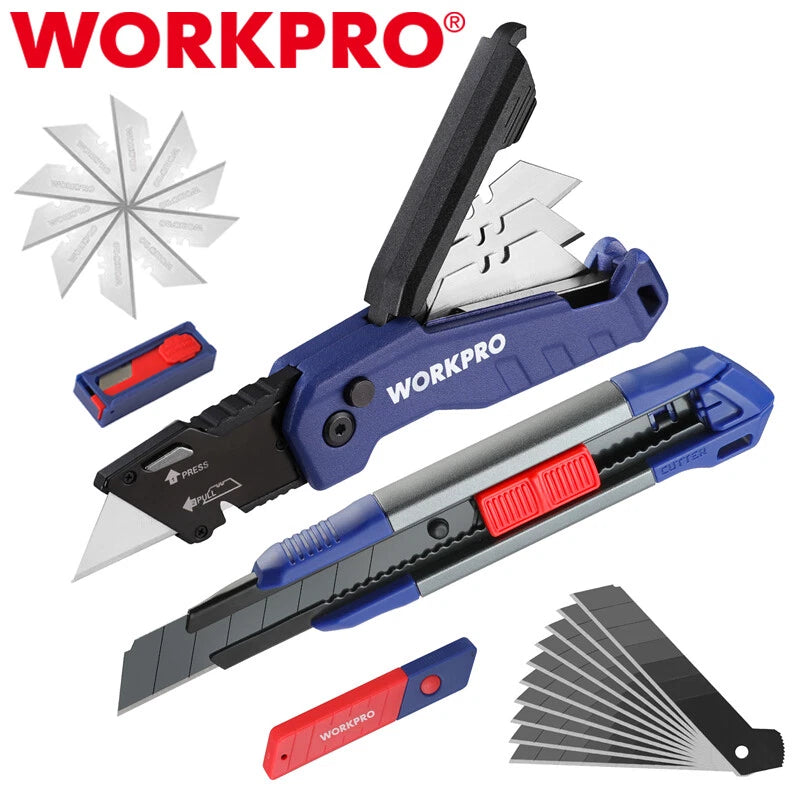 Workpro Folding Box Cutter Retractable Utility Knife Quick Razor