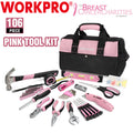 WORKPRO 106PCS Pink Tool Kit Home Repairing Tool Set Wide Mouth Open