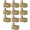 10 Pack XFITTING 1/2" Pex B X 3/4" Male NPT Elbow Brass
