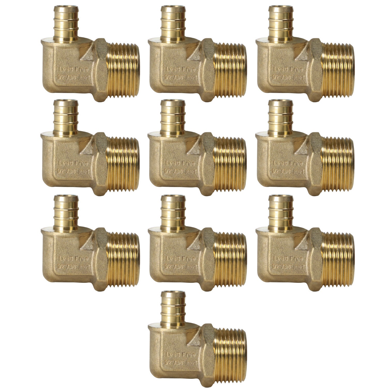 10 Pack XFITTING 1/2" Pex B X 3/4" Male NPT Elbow Brass