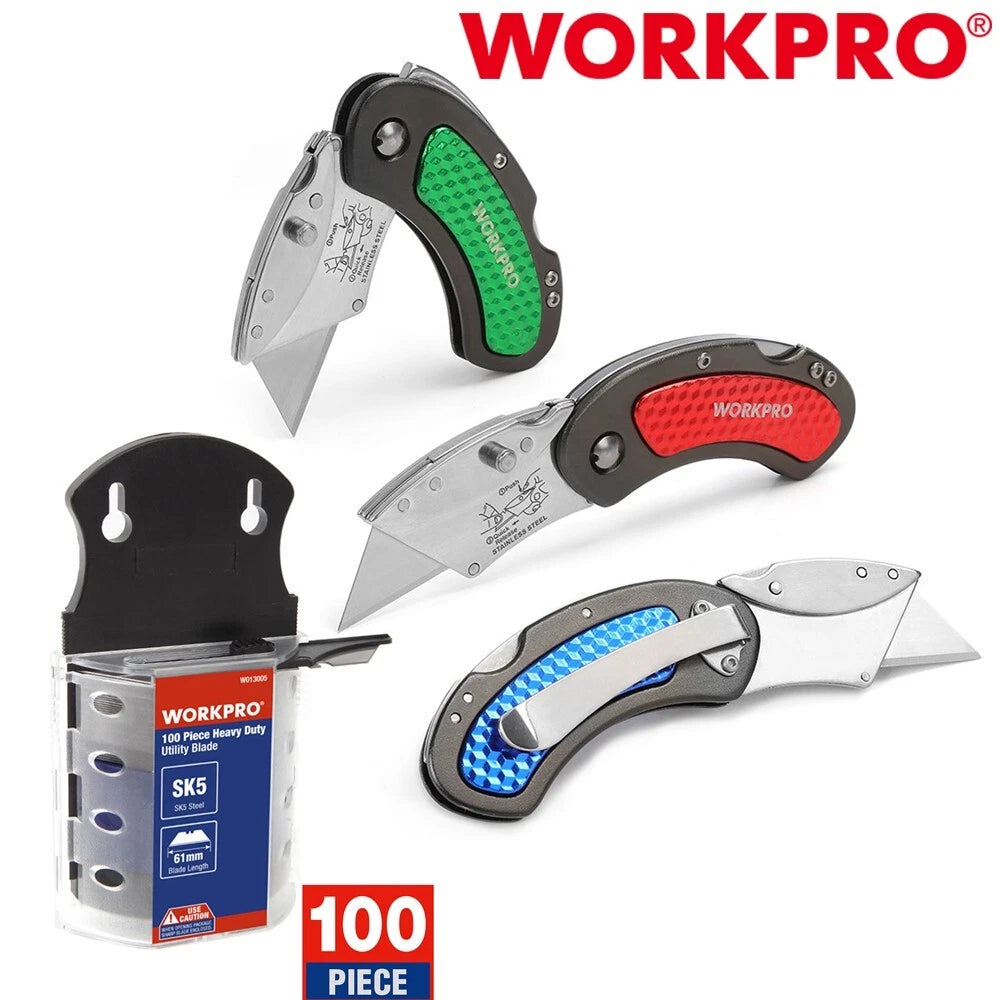 Workpro Folding Utility Knife Set 100 Packs Sk5 Steel Knife Blade