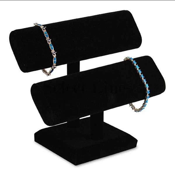 Black Velvet Double Oval T Bar Jewelry Bracelet Holder Display For