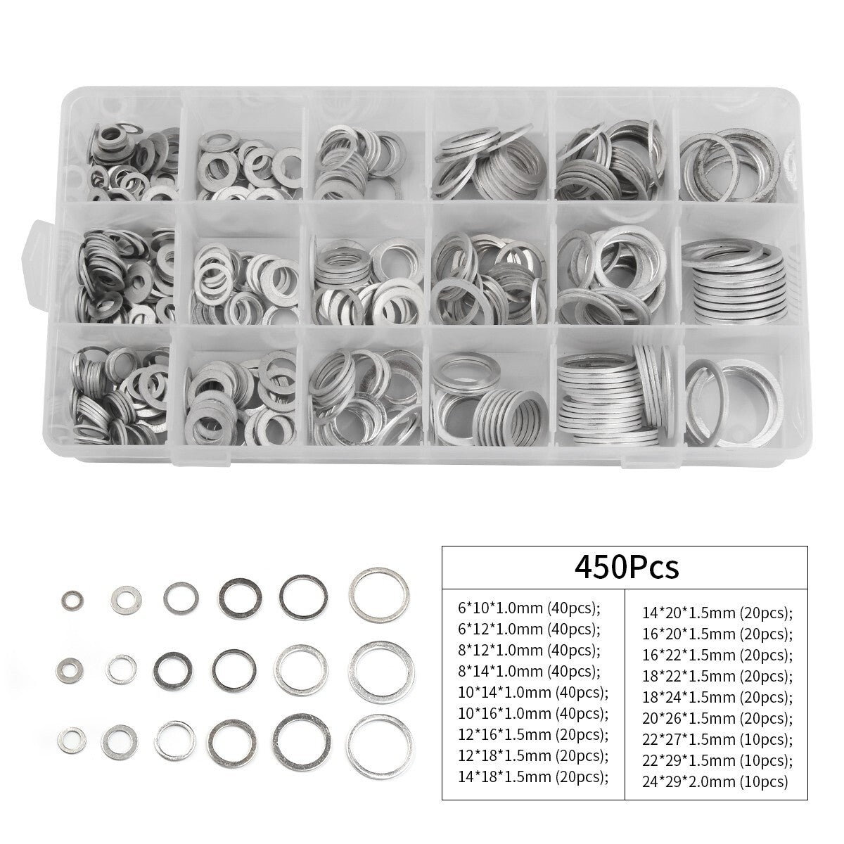 450PC Aluminium Gasket Washer Assortment 6–24mm