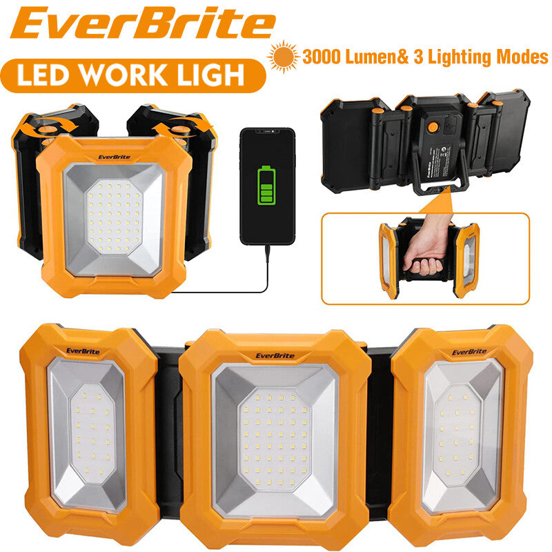 EverBrite 3000LM LED Rechargeable Work Light Folding Portable Work