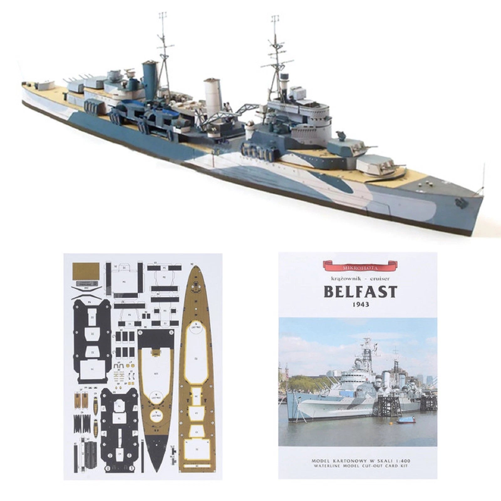 1:400 British Belfast Light Cruiser Set Battleship Paper Model Diy