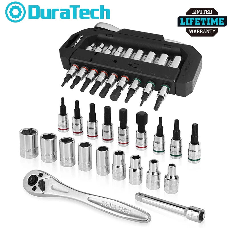 Duratech 1/4" Dr Socket Set Metric Bit Sockets Ratchet Wrench