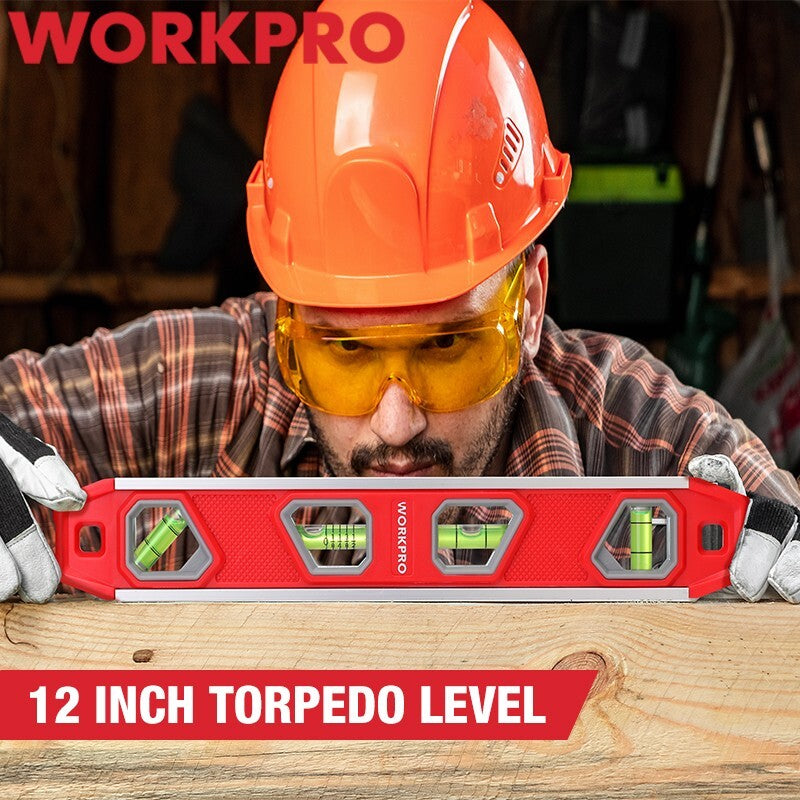 WORKPRO 12 Inch Torpedo Level Aluminum Magnetic Plumbing Level 4
