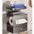 Wall Mounted Box With Shelf Bathroom Storage Steel Black 24.5x19.2cm