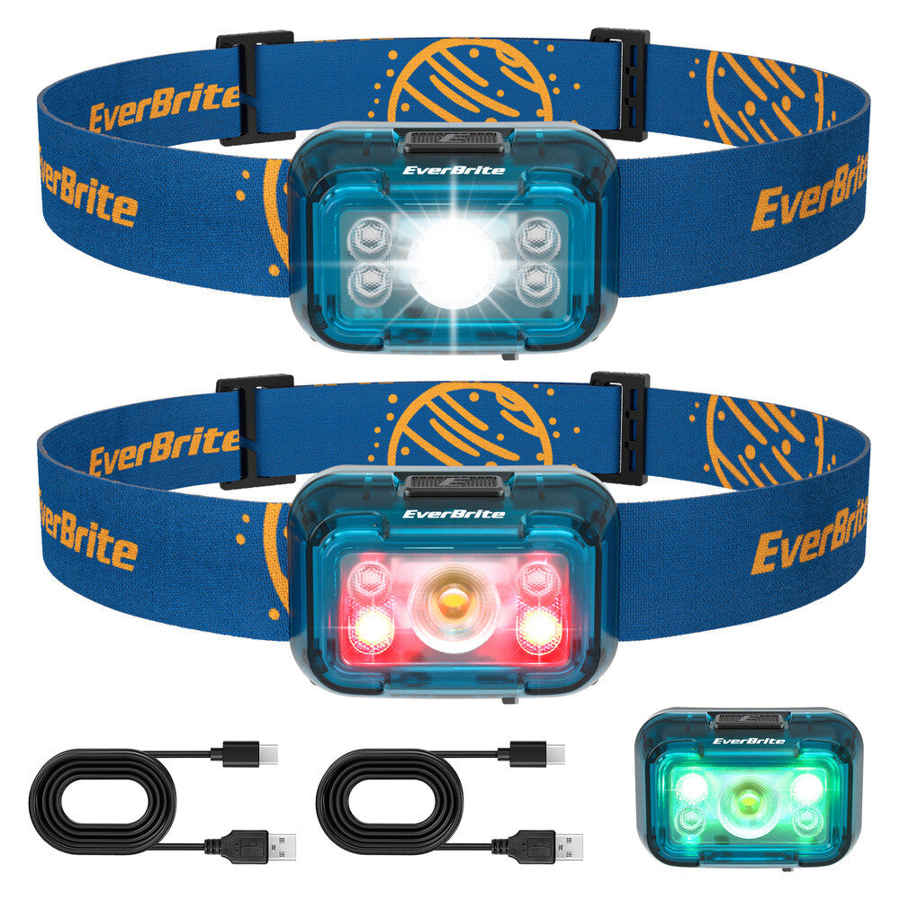 EverBrite 2 Pack USB Rechargeable LED Headlamp 5 Modes 120° Adjustable