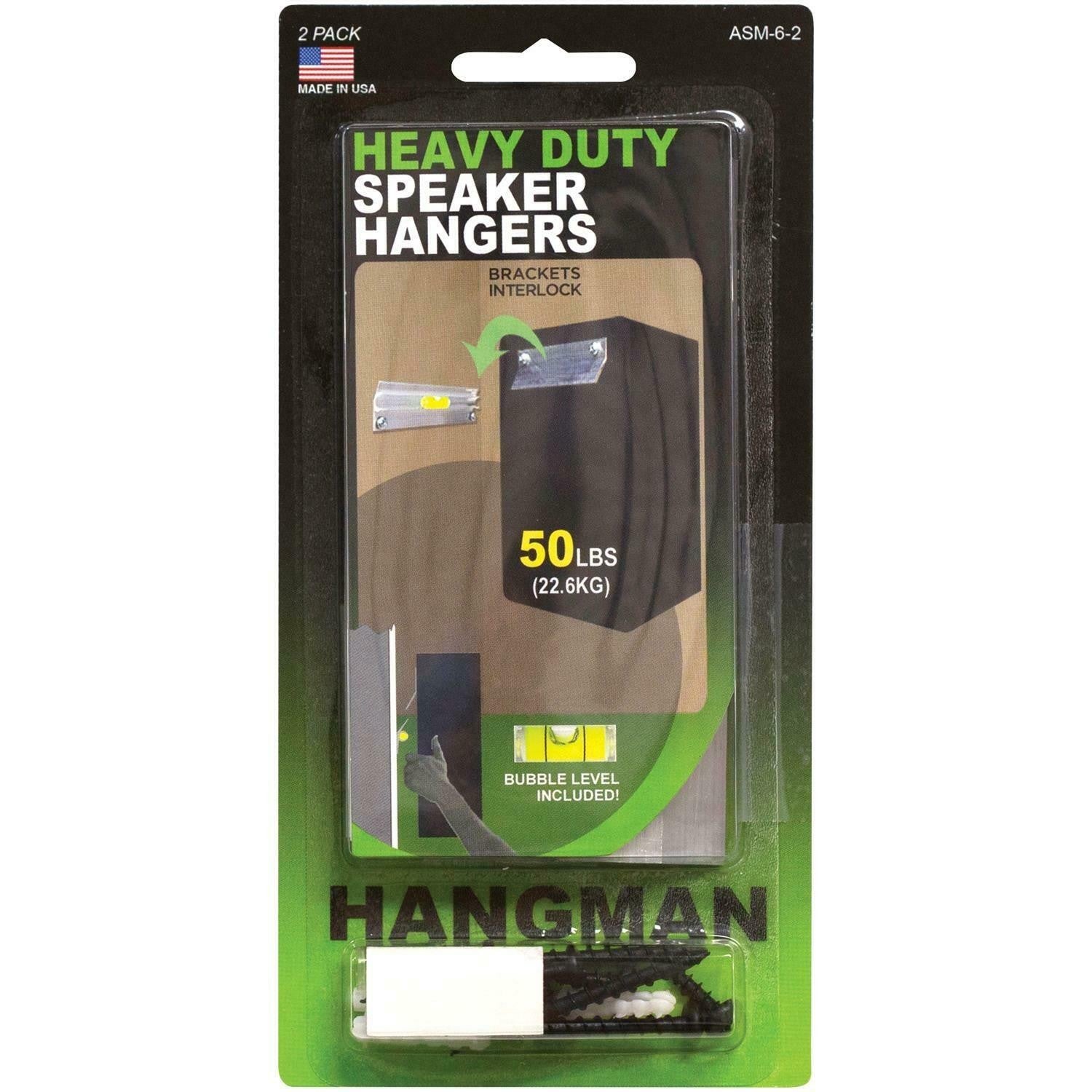 Heavy Duty Speaker Wall Mount Hanger Hanging Kit 50lb Hangman ASM-6-2