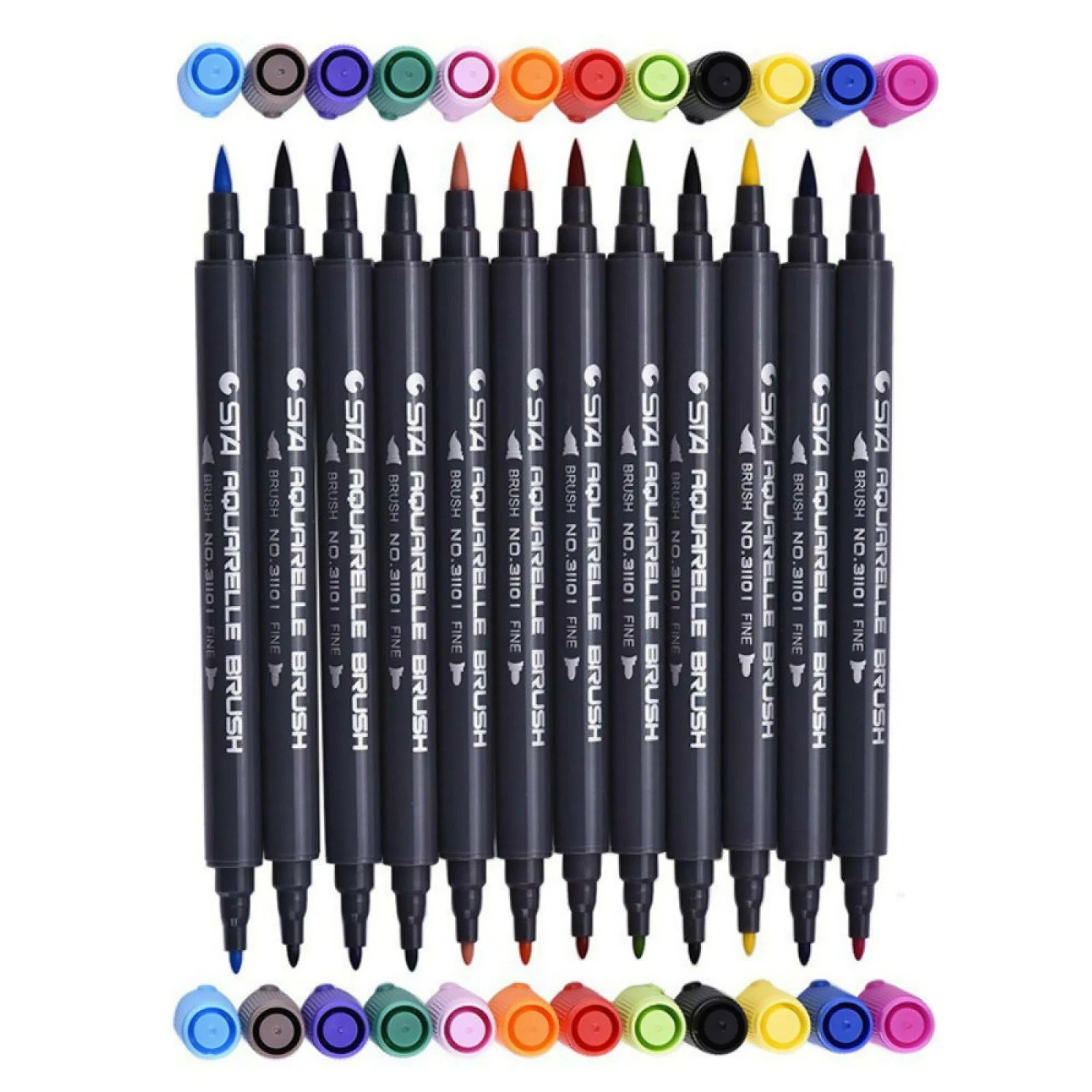 Fineliner Tip Set Drawing 12 Colors Sta Dual Brush Water Based Art