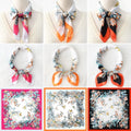 Floral Camellia Iris Silk Scarf Square 70x70cm Imitation Silk Orange