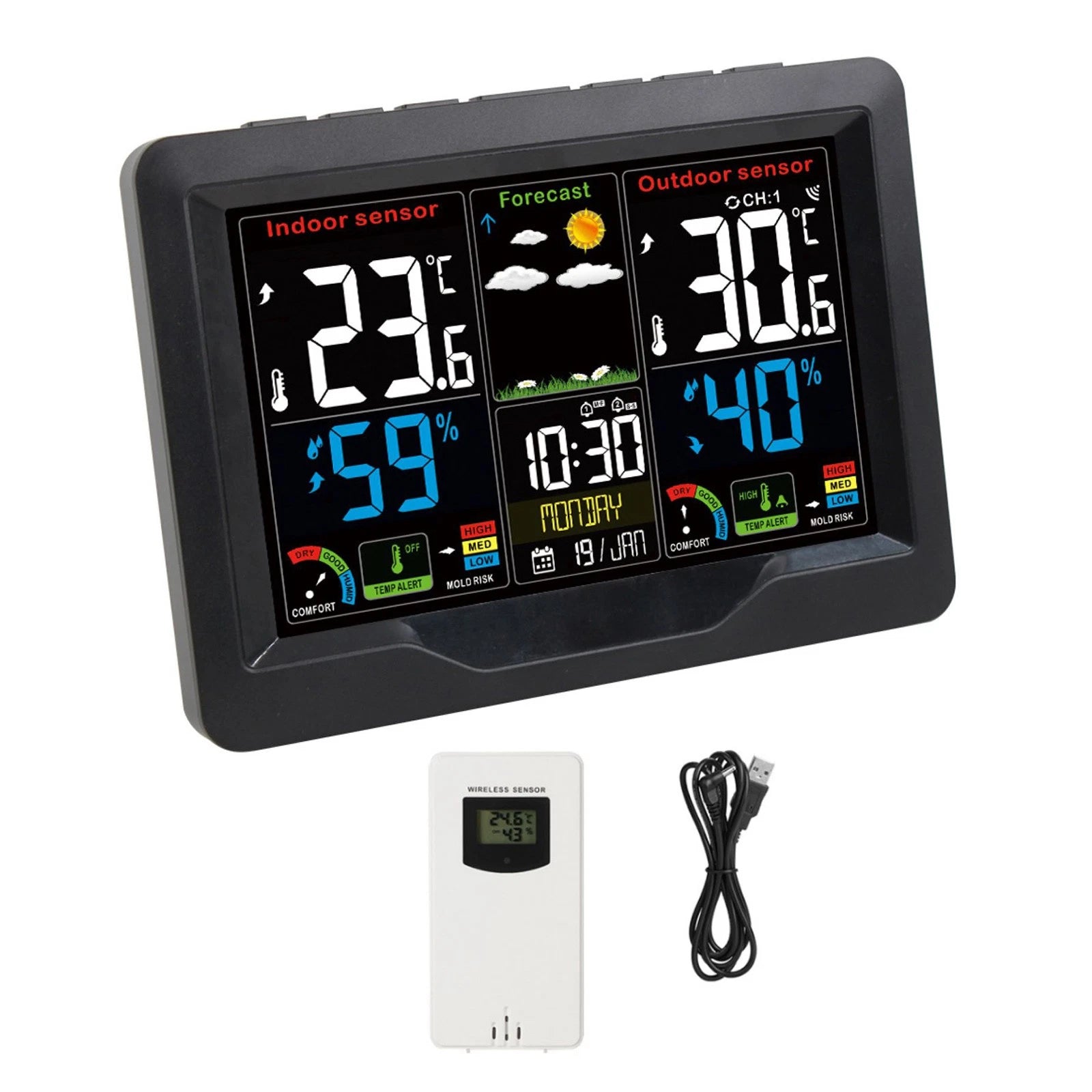 Digital Smart Lcd Weather Station Clock Calendar Thermometer Wireless