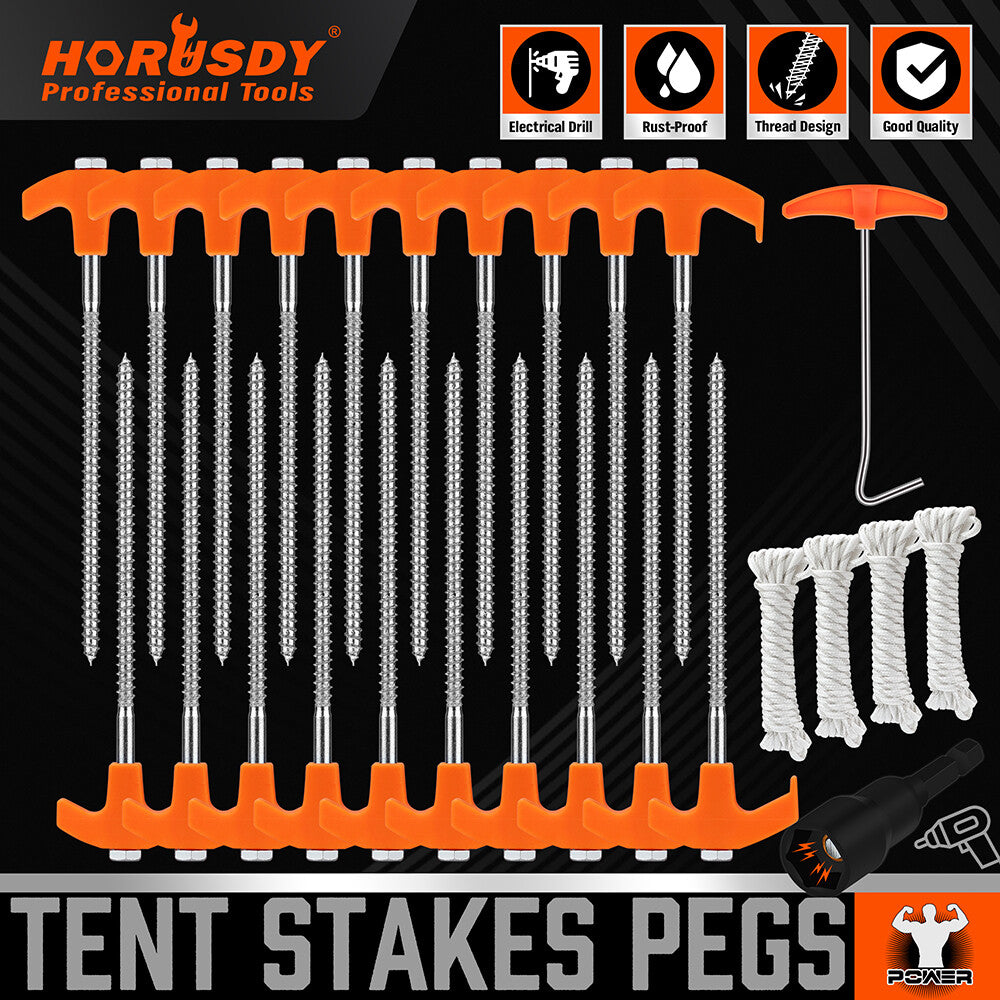 26PC Tent Stakes Pegs Camping Outdoor Steel Metal Nail 4x13FT Rope T