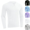 Men Thin Large Size Long Sleeve V Neck Basic Casual Cotton Solid