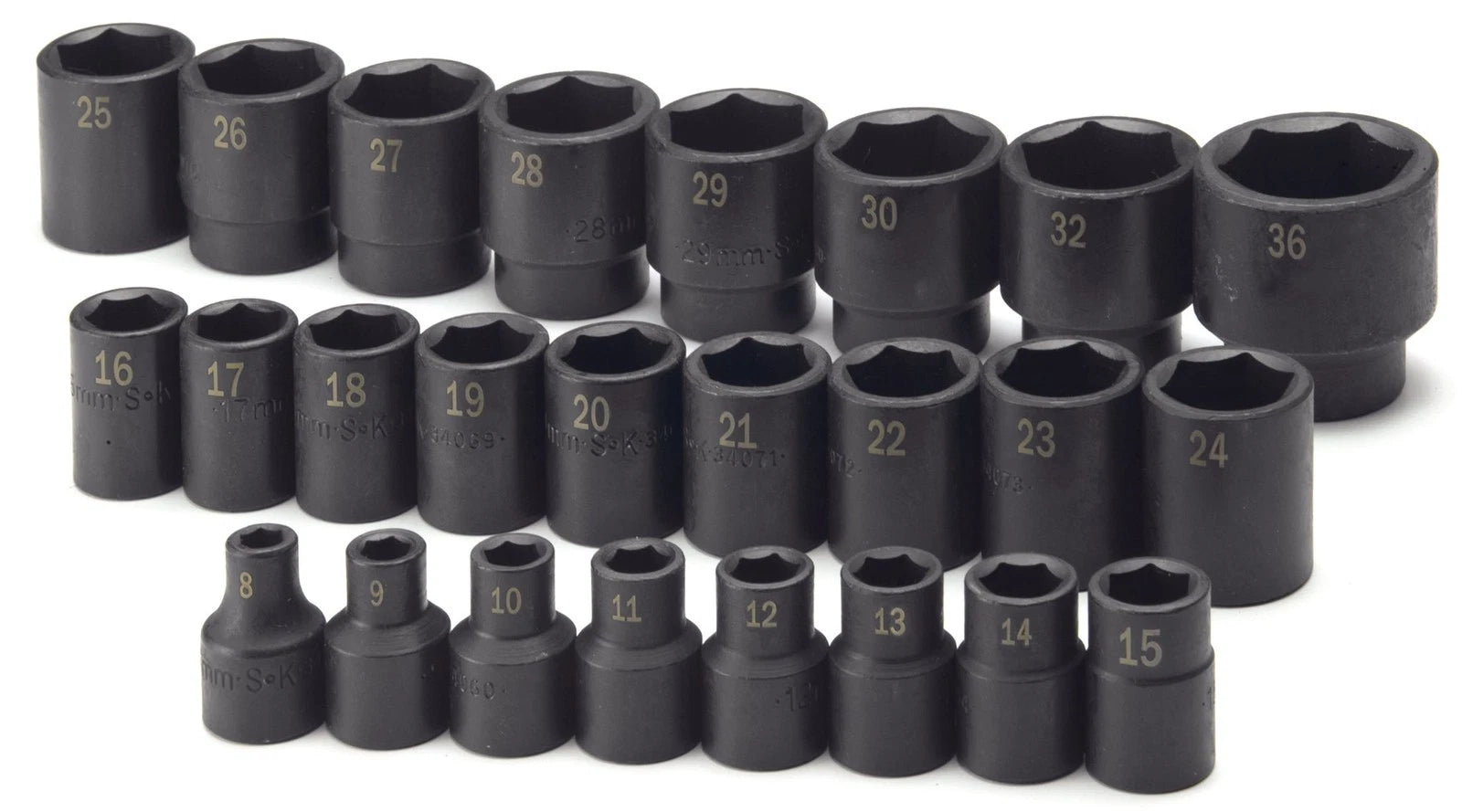 Sk Tools 25-piece 1/2" Drive 6 Point Standard Metric Impact Socket