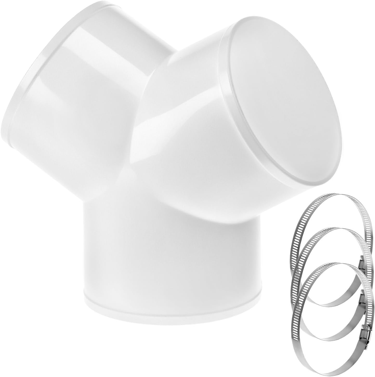 3 Way Y Shape Duct Connector with 3 Hose Clamps, 4 Inch Diameter ABS