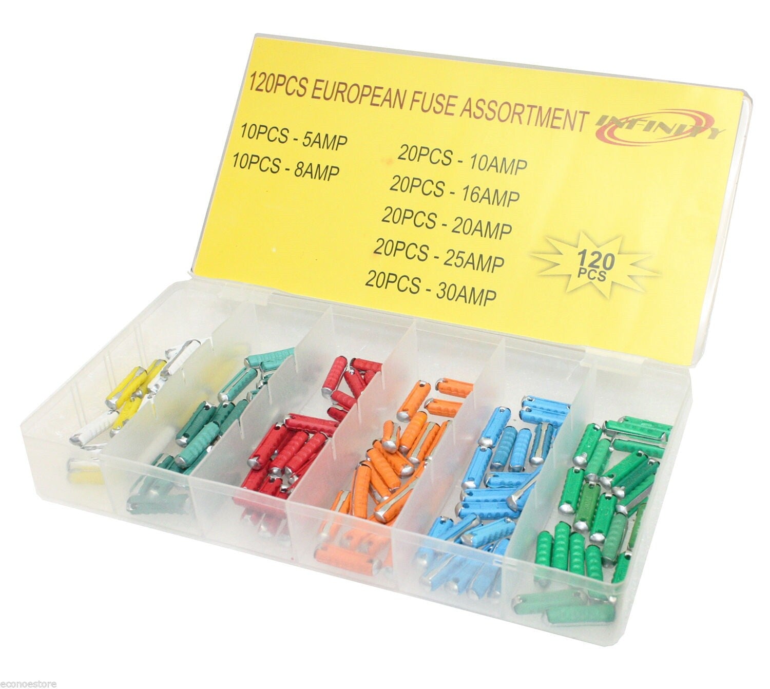 120 PC European Assorted Car Blade Fuse Color Coded Industrial Replacement Kit