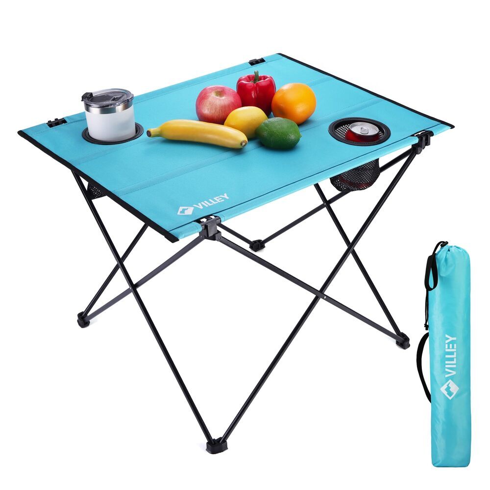 VILLEY Folding Camping Table Lightweight Portable Beach Table w/2 Cup