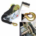 2500lbs Dual Gear Hand Winch Hand Crank Nylon Strap Gear Winch ATV Boat Trailer