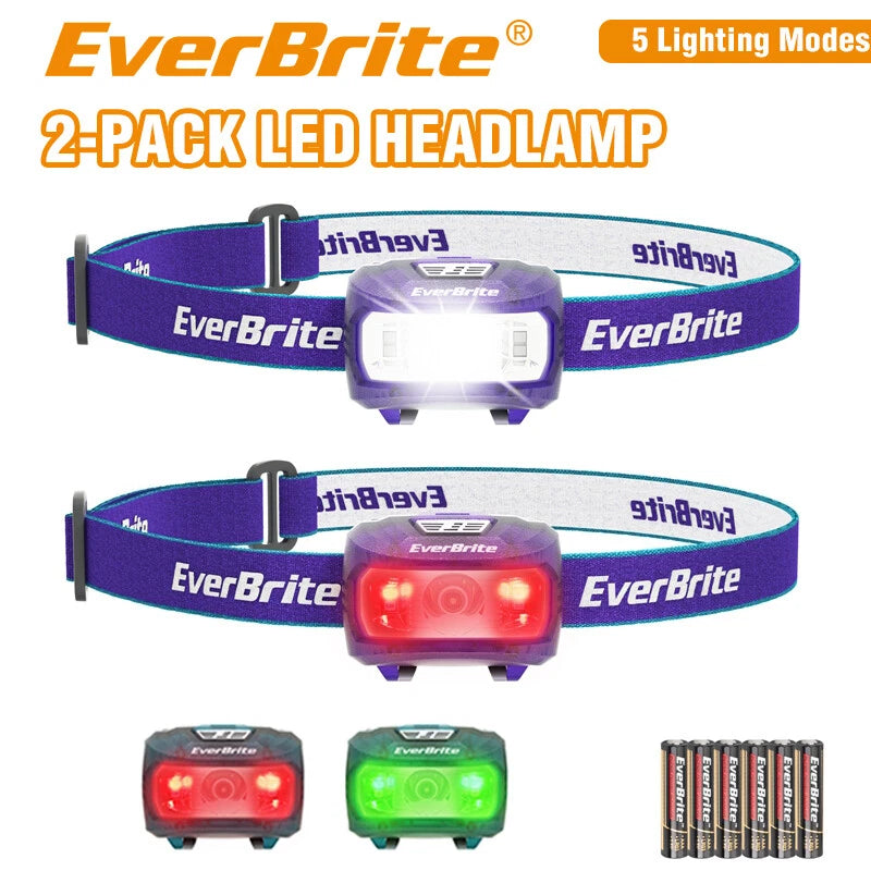 Everbrite 2-pack Super Bright Led Headlamp 5 Lighting Modes Headlamp