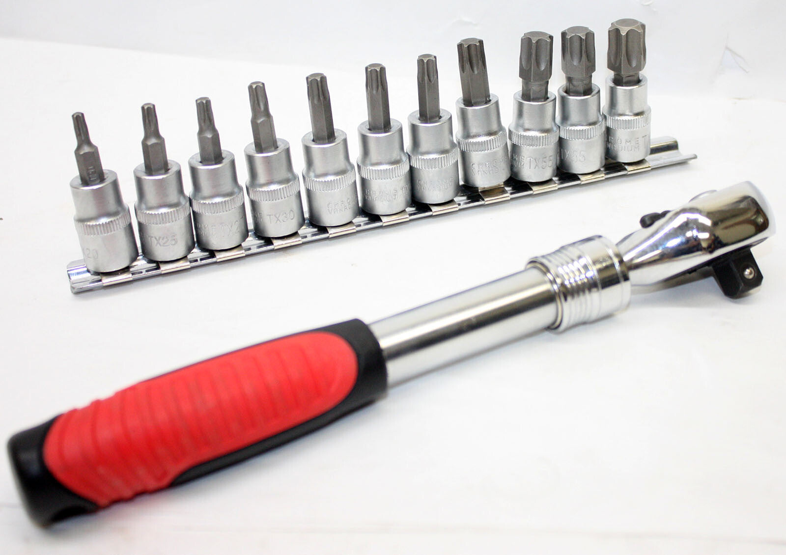 Combo 3/8" Dr. Extendable Ratchet Wrench w/11pc Standard Torx Bit Socket Set