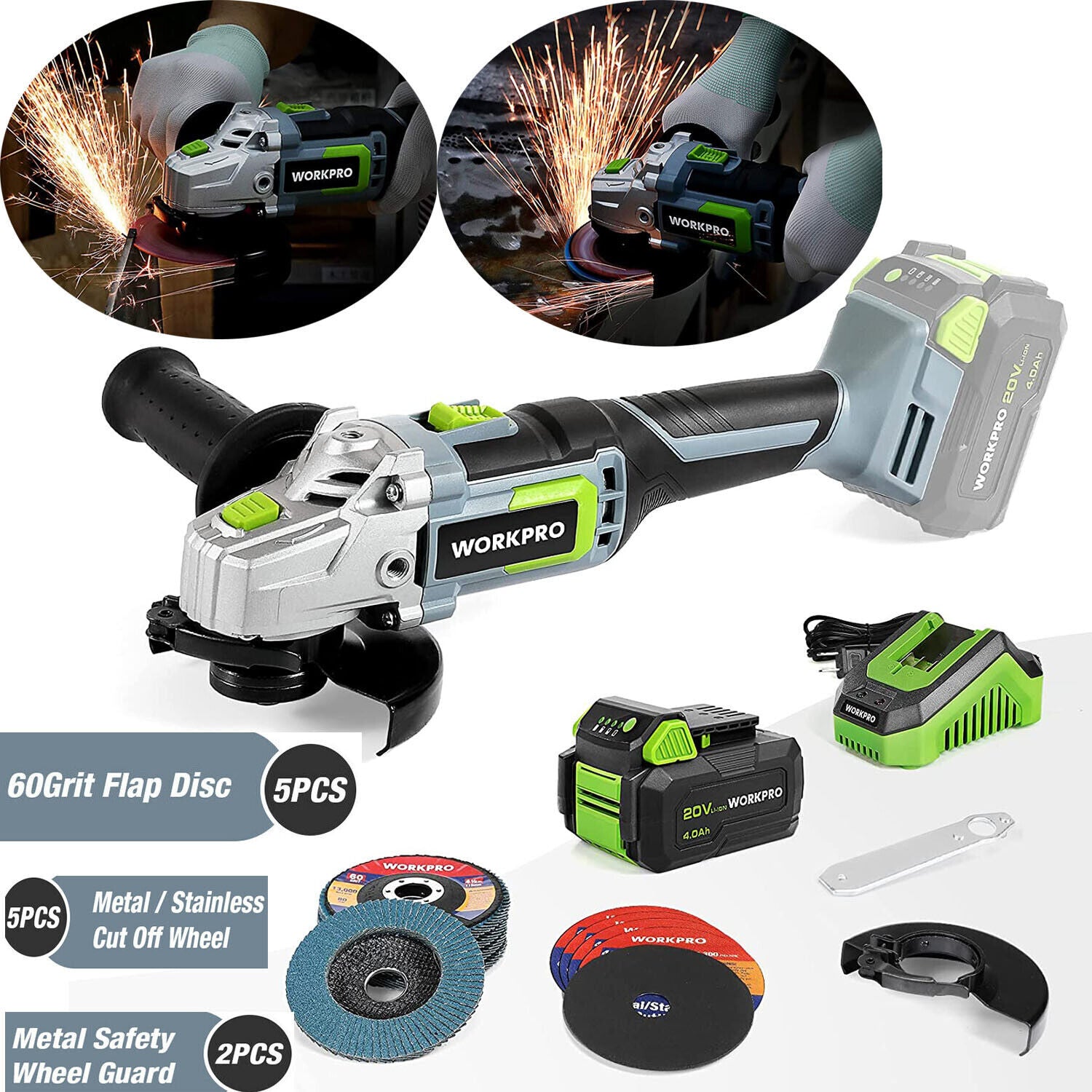 WORKPRO 20V Cordless Angle Grinder Kit by WORKPRO