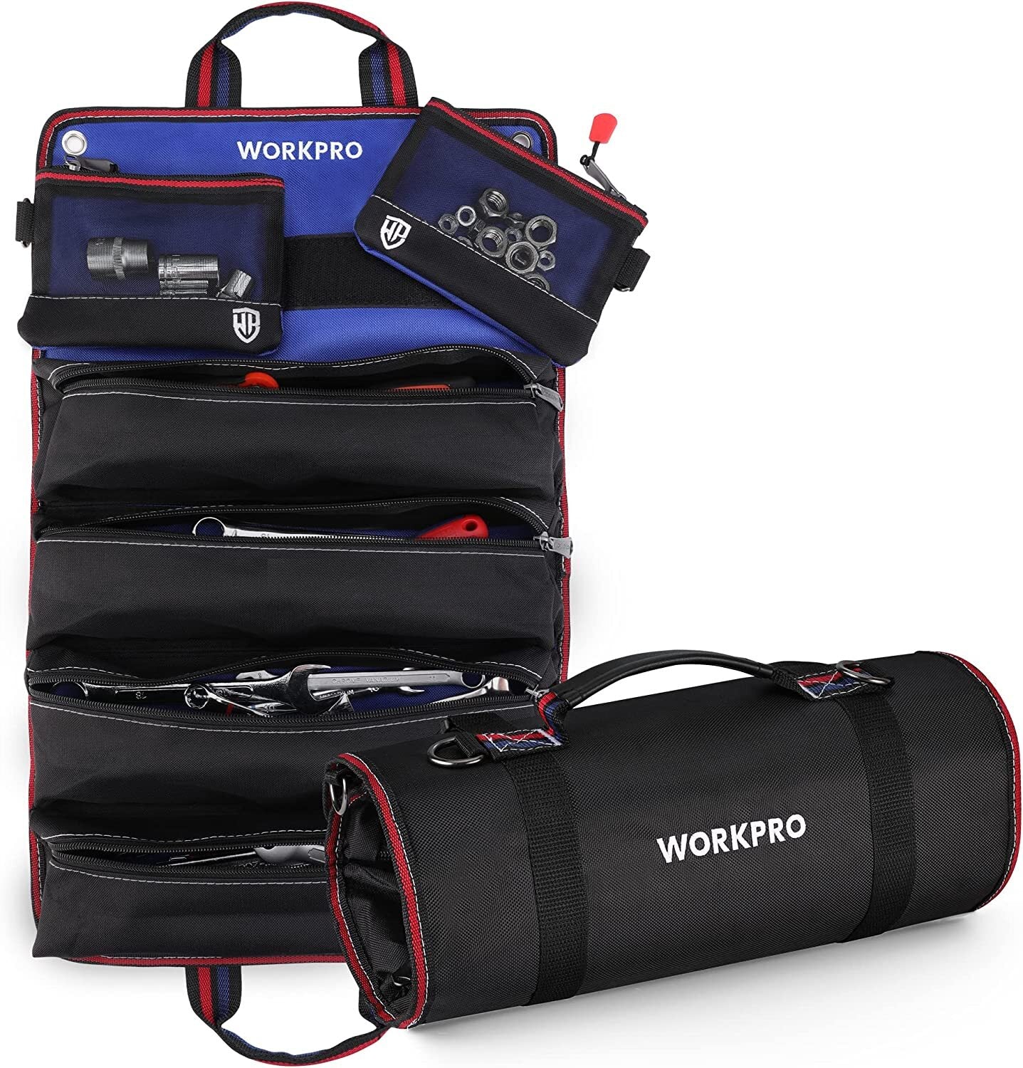 WORKPRO Roll Up Tool Bag with Detachable Tool Pouches Heavy Duty with 6 Pockets