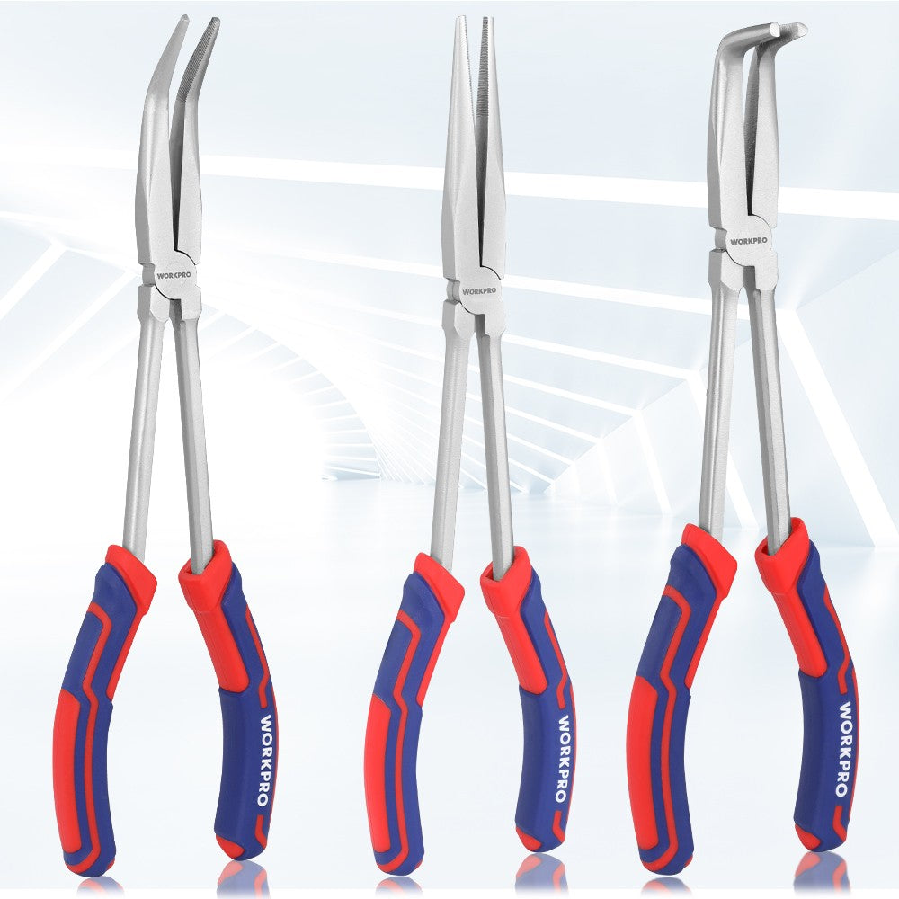 WORKPRO 3PC 11" Extra Long Needle Nose Plier Set