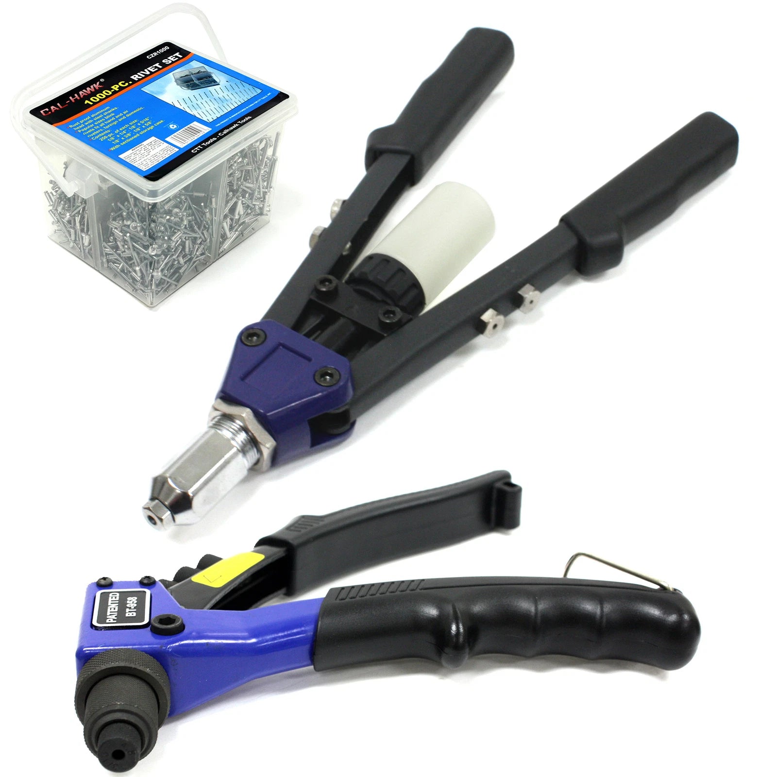 8" And 13" Hand Riveter W/ Assorted Rivet Set Pop Nut Gun Setting Tool