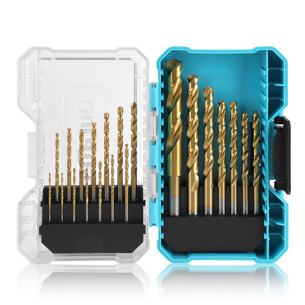 DURATECH Drill Bit Sets 21PCS 1/16"-1/2" Titanium Impact HSS Twist Drill Bit Set
