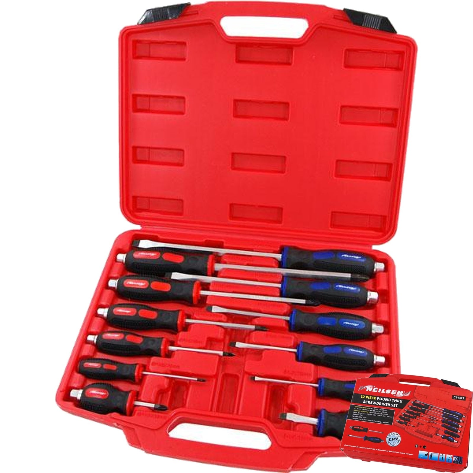Neilsen 12pc Soft Grip Hex Pozi Screwdriver Set by Neilsen