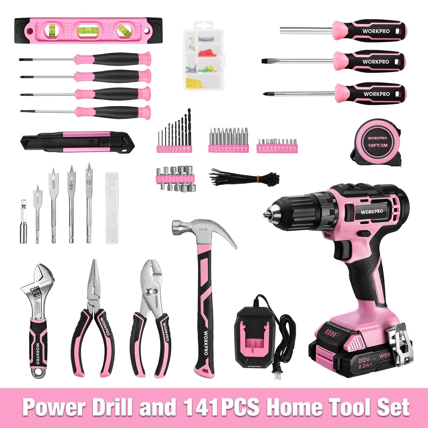 141PCS 20V Cordless Drill Driver Home Tool Sets Hand Tool Kit
