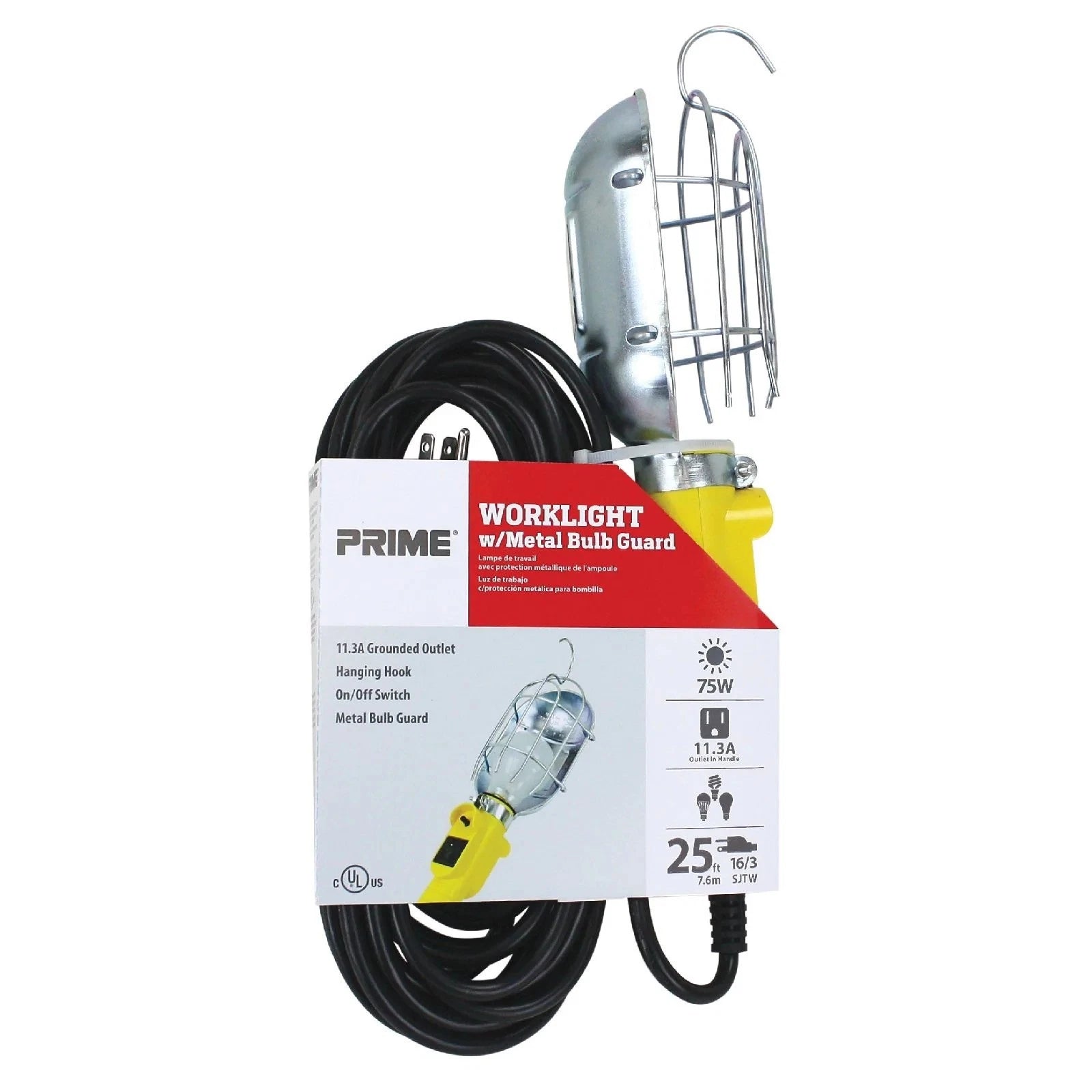Prime Work Light 75 Watt Metal Guard W/25ft Cord Tl010625