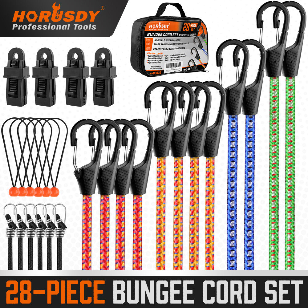 28PC Premium Bungee Cords Hooks 10” 18” 24” 36” 48” Luggage Strap Out