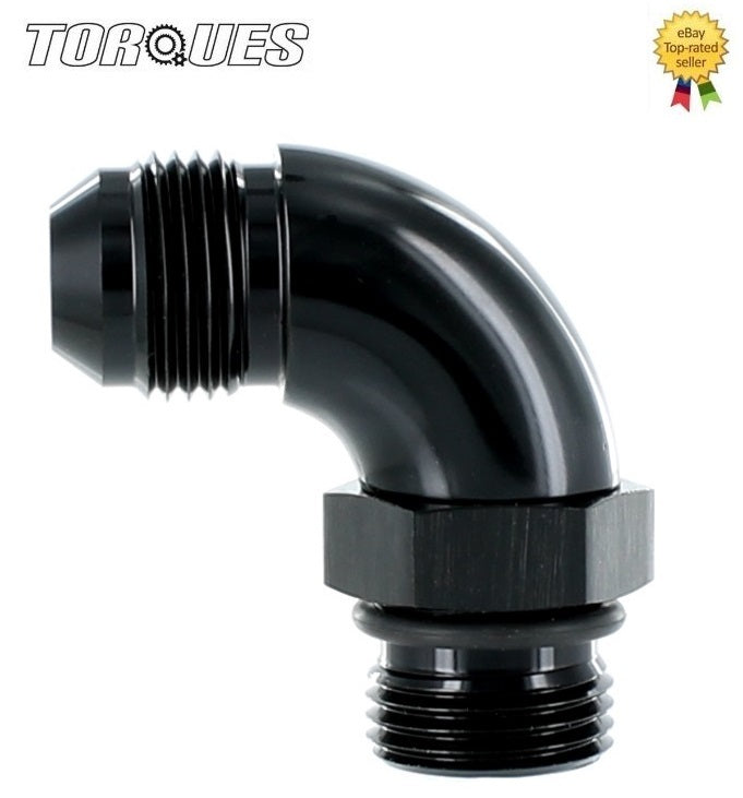 AN -8 (-8AN) to ORB-8 (3/4" UNF) O-Ring Boss 90 Degree Full Flow