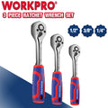 WORKPRO 3PC 1/4" 3/8"1/2" Ratchet Set Quick-Release Reversible Socket