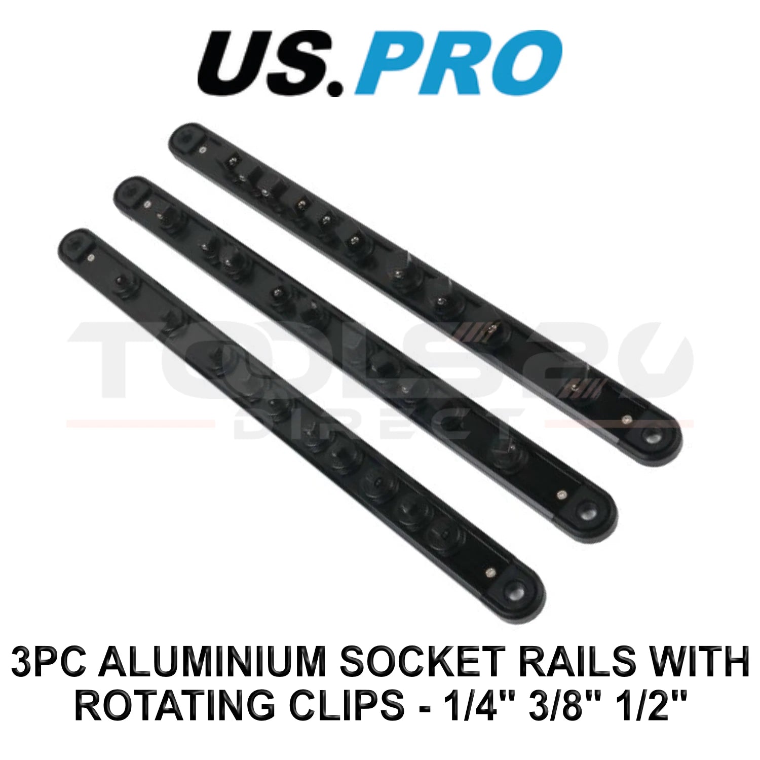 Us Pro Tools Aluminium Socket Rail Set With Rotating Clips 1/4" 3/8"