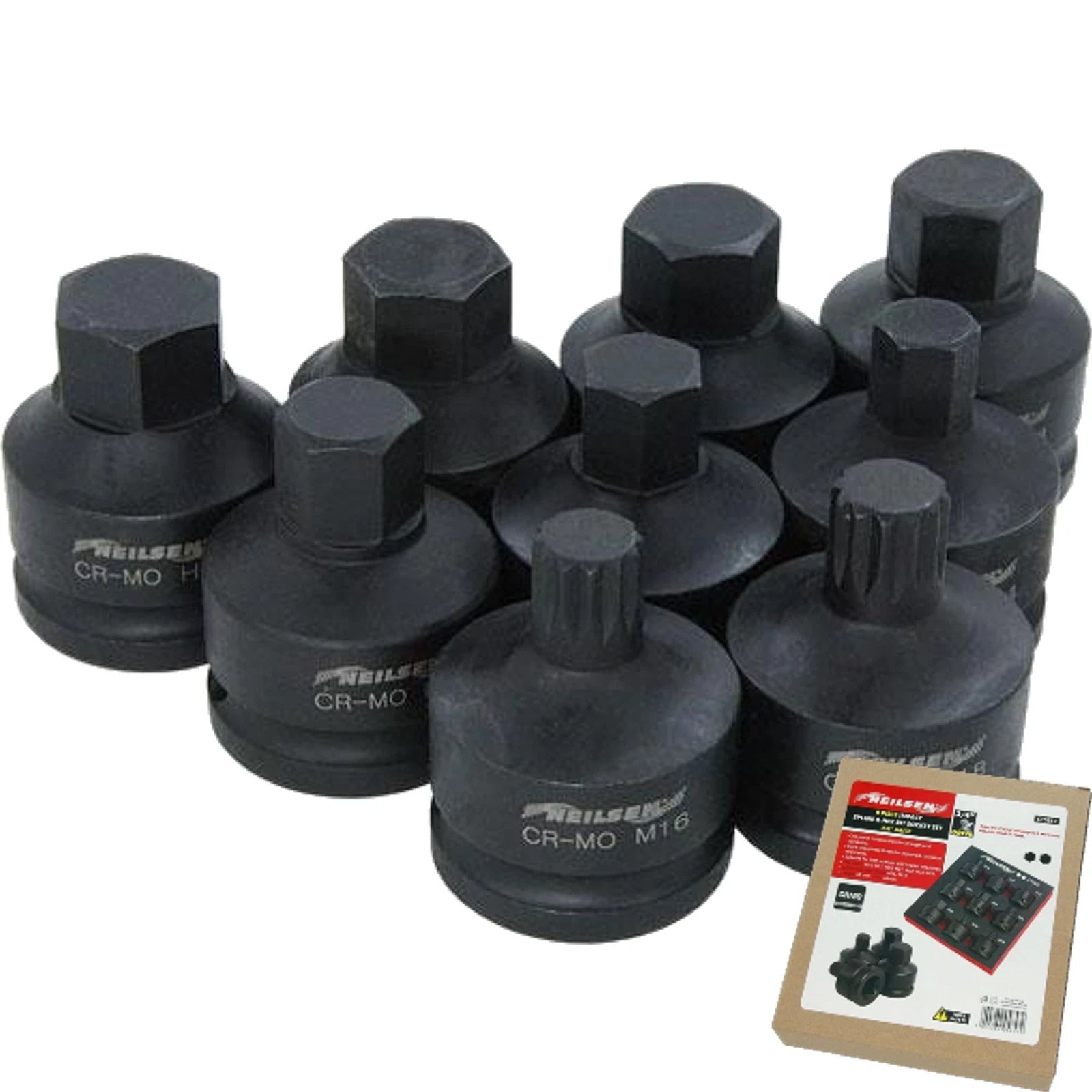 Neilsen Impact Spline And Allen Key Hex Bit Socket Set H14-h24