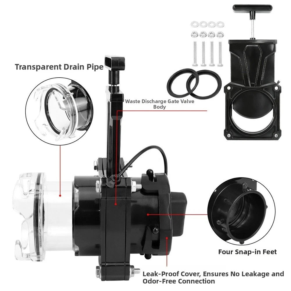 Rv Sewer Drain Valve With 3 Inch Transparent Extension Tube And