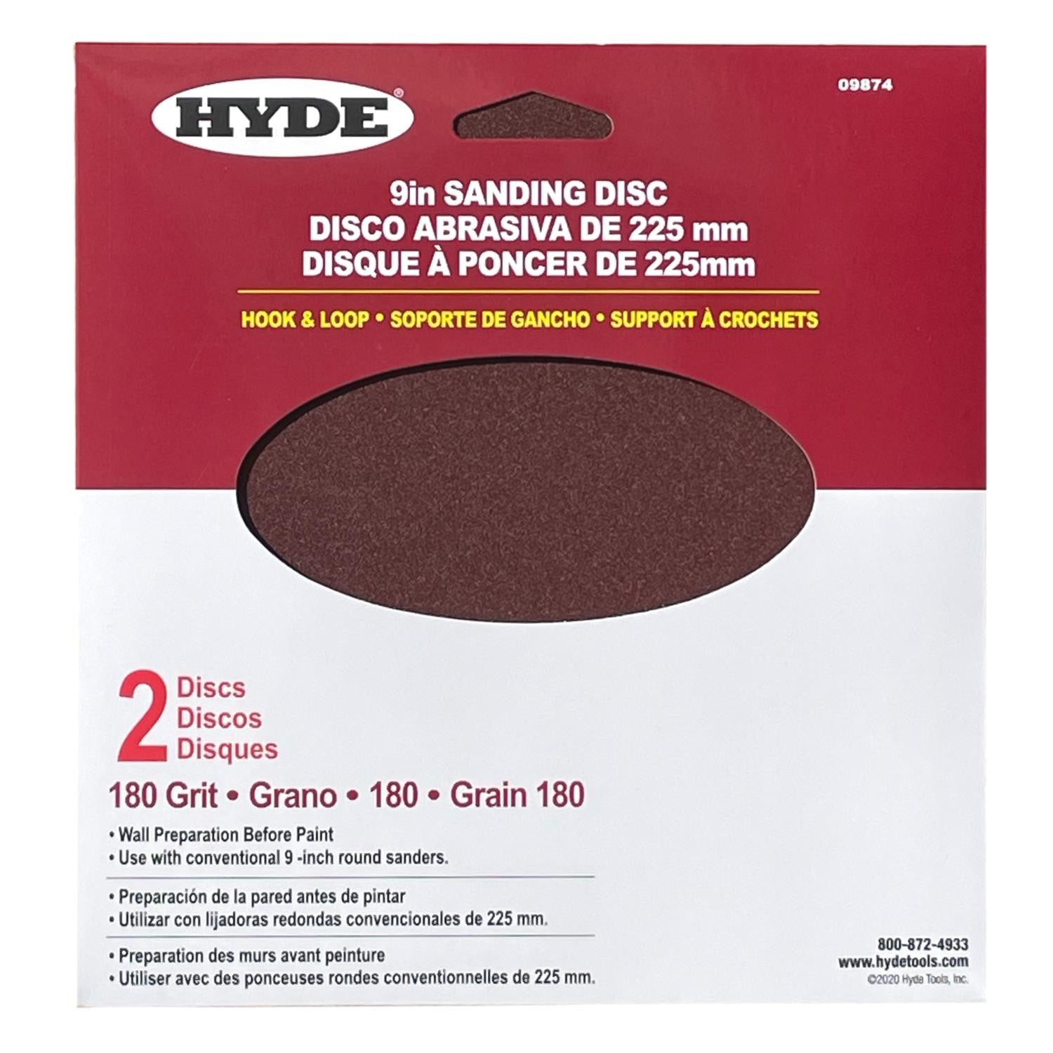 Hyde 9" Wall Sanding Discs Hook & Loop 180 Grit 2 Pack