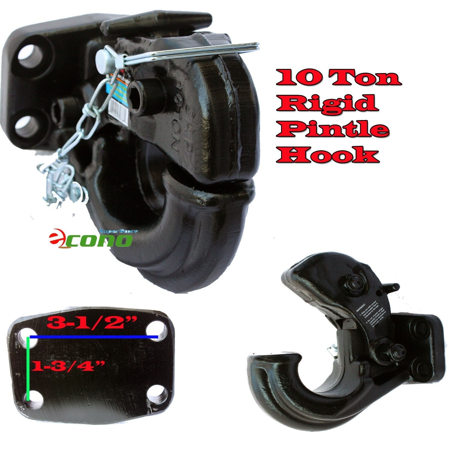 10 Ton Rigid Mount Pintle Hook 20,000lbs Towing Trailer Hitch Hauler Receiver